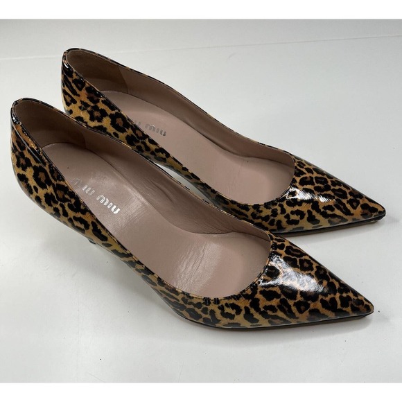 NEW Miu Miu Cheetah Pointed High Heels Size 6 Women’s Brown - Picture 4 of 7